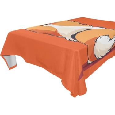 Imagem de YETTASBIN Toalha de mesa quadrada Corgi Dog, impermeável, resistente a manchas, lavável de poliéster para piquenique, jantar, férias, cozinha, festa, decoração, 137 x 137 cm
