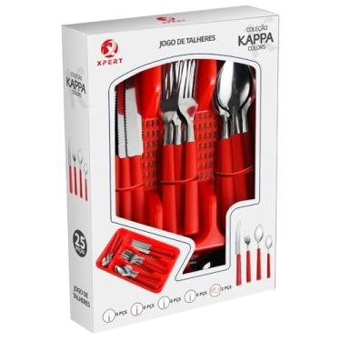 Imagem de Jogo de Talheres 25 Peças com Bandeja Organizadora, Vermelho, Aço Inox e Plástico, Cabos Ergonômicos, 6 Facas, 6 Garfos, 6 Colheres de Mesa, 6 Colheres de Chá