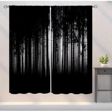 Imagem de YSWOW Cortinas góticas de terror, floresta escura, fundo grunge, impresso, blackout para quarto, cozinha, decoração, conjunto de tecido, 2 painéis, 106 x 137 cm, 80% de taxa de sombreamento