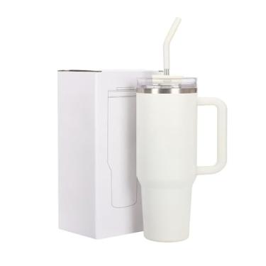 Imagem de Copo Térmico Inox Portátil Inoxidável com Tampa e Canudo(Branco-1200ml(Sem brindes)