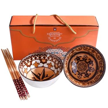 Imagem de Conjunto de 2 tigelas de arroz de cerâmica com pauzinhos, tigelas de jantar estilo japonês, pacote de caixa de presente decorativa (2, LM)