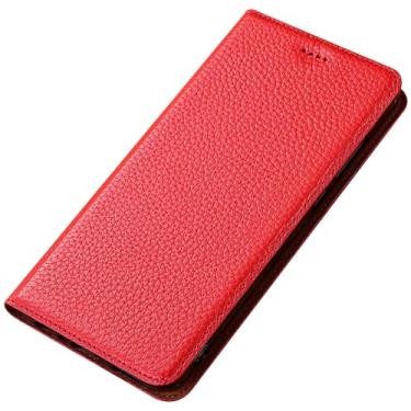 Imagem de LTLMYDAM Capa de couro genuíno para Xiaomi 17 Pro Max/17 Pro/17, carteira de textura de lichia, capa feita à mão, proteção total, à prova de choque, vermelha, 17
