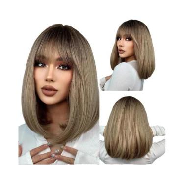 Imagem de Peruca Sintética Curta Lisa Loira Com Franja Em Camadas Natural Para U