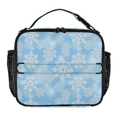 Imagem de Joisal Lancheira branca de floco de neve de Natal azul para mulheres, meninas, lancheira masculina e infantil, lancheira para trabalho, reutilizável para alimentos, isolada para adultos