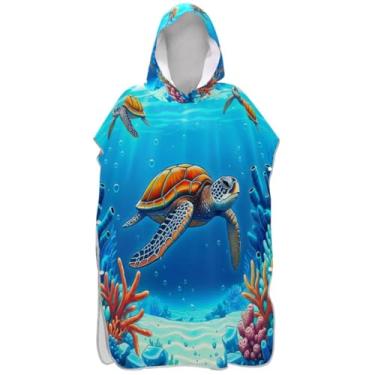 Imagem de Joisal Tartarugas marinhas azul água surfe poncho adultos mudando roupão feminino de secagem rápida com capuz impressão toalha de praia