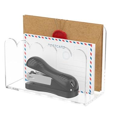 Imagem de YAGELI Organizador de correio de acrílico com 1 compartimento para mesa – Classificador de documentos transparente recortado, suporte de arquivo vertical para escritório/casa, organizador de mesa com