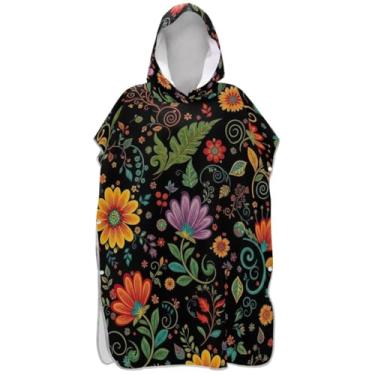 Imagem de Joisal Poncho de surfe para adultos trocador de roupa de banho com capuz bonito plus size masculino poncho com capuz vintage floral preto