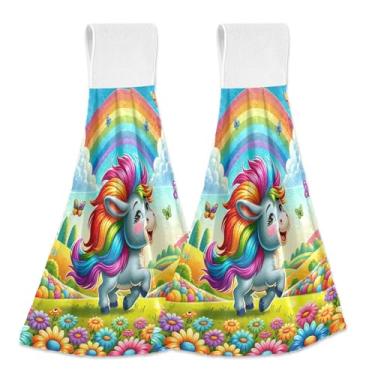 Imagem de Toalhas de cozinha penduradas no outono Burro caprichoso colorido floral bonito conjunto de 2 toalhas de chá de forno, macias e absorventes para casa e cozinha, 47 x 35 cm