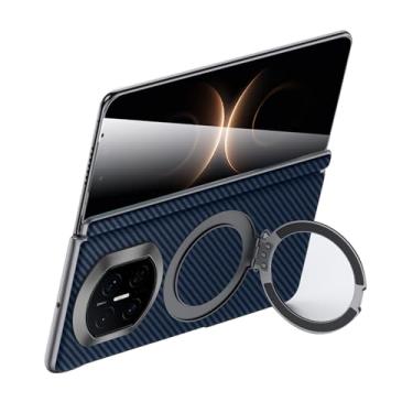 Imagem de POYUFRG Capa magnética para Huawei Mate X7, capa de couro padrão de fibra de carbono com suporte de anel de metal e capa de proteção de dobradiça, azul, Mate X7