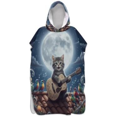 Imagem de Joisal Lindo roupão cinza gatinho gato surfe trocador adulto praia com capuz toalha de banho absorvente feminino ponchos com capuz