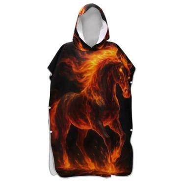 Imagem de Cool Horse Fire Art Toalha Poncho de Praia de Secagem Rápida para Adultos Capa com Capuz Trocador de Roupão, Tamanho Único