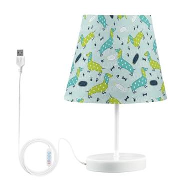 Imagem de Joisal Abajur de mesa de bolinhas Dachshunds Aqua Led Abajur amigável para os olhos, luminária noturna para quarto, mini lâmpada, decoração de mesa
