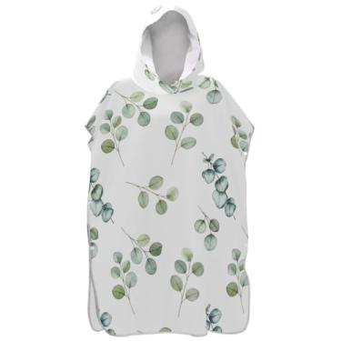 Imagem de Joisal Poncho de surfe trocador roupão adulto praia moletom toalha natação leve homens mulheres poncho com capuz aquarela folhas de eucalipto branco