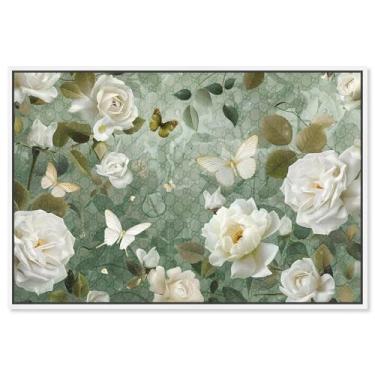 Imagem de Art Remedy Tela de arte glamorosa elegante, 38 cm x 25 cm, moldura branca, floral verde sálvia em flor