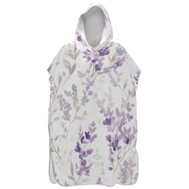 Imagem de Joisal Poncho de surfe floral roxo com flores de lavanda para adultos trocador com capuz toalha de praia absorvente masculino feminino poncho com capuz