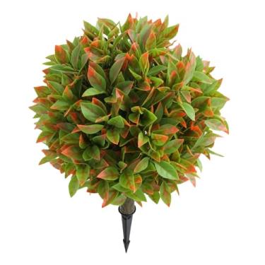 Imagem de Fockety Árvore artificial com bola topiária, 2 peças de plantas artificiais com espigão para fixação no solo, plantas artificiais perenes para decoração de varandas internas e externas