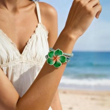 Imagem de Pulseiras femininas com contas de flores, pulseira boho, joias para mulheres, presentes de dia dos namorados, presentes de amizade, Medium, Latão, Sem Pedra Preciosa