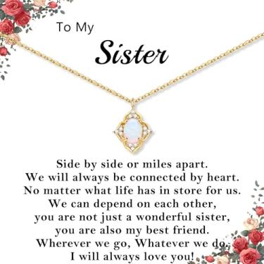 Imagem de DONYUDE Presentes de Natal para filha, mãe, irmã, meias de ouro, colar de opala para mulheres, melhor amiga, neta, com opala e pedra do mês de outubro, joias, presentes de aniversário, normal, Aço