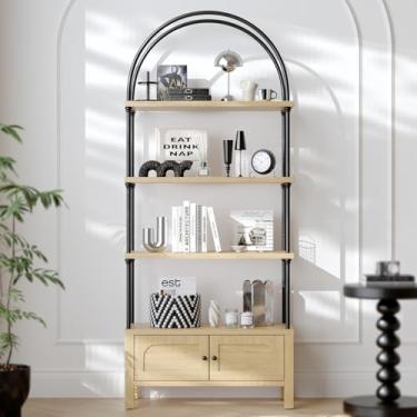 Imagem de GOUUN Estante de livros arqueada com porta de 188 cm de altura, prateleira de carvalho com armário de armazenamento, prateleira de exibição estética para sala de estar/escritório