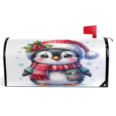Imagem de TSENQUE Capas de caixa de correio de outono magnéticas sazonais primavera caixa de correio envoltório vinil pinguim fofo impressão de Natal decorações de caixa de correio moderna tamanho grande 64,5 x