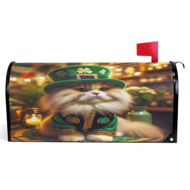Imagem de TSENQUE Capas magnéticas decorativas para caixa de correio de primavera envoltórios de caixa de correio de vinil para casa de fazenda decorações externas gatinho de São Patrício gato fofo tamanho