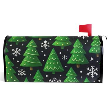 Imagem de TSENQUE Árvores verdes de Natal capas de caixa de correio magnéticas pretas decorativas outono caixa de correio vinil decorações modernas caixa de correio tamanho grande 64,5 x 52,8 cm