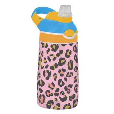 Imagem de Garrafa de água infantil Pink Tan Leopard Print Spots 473 g Tritan à prova de vazamento com tampa de canudo copo infantil portátil de 473 ml, reutilizável, alça de transporte