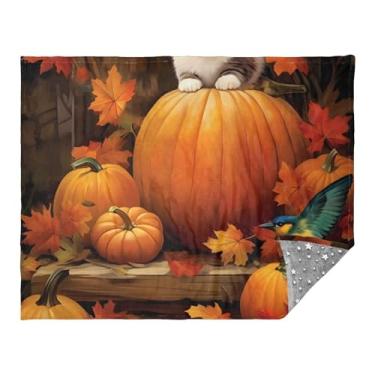 Imagem de Joitme Cobertor de viagem de abóbora de gato de outono de Ação de Graças, cobertor quente ao ar livre, cobertores de acampamento para clima frio, cobertor de inverno para homens