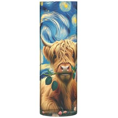 Imagem de Vaso de flor de cilindro de bezerro Starry Night Highland Vaso decorativo de plástico grande decorações de outono personalizadas para casa, 30 cm x 9,9 cm