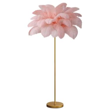Imagem de Luminária de chão moderna e luxuosa com penas de avestruz - Luminária nórdica dourada para decoração de casas e hotéis, iluminação romântica para quartos, 160 cm, design em resina marrom, to
