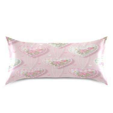 Imagem de Blueangle Fronha de cetim refrescante para cabelo e pele, capa de travesseiro de coração rosa, tamanho king size 50,8 x 101,6 cm com fecho de envelope (692)