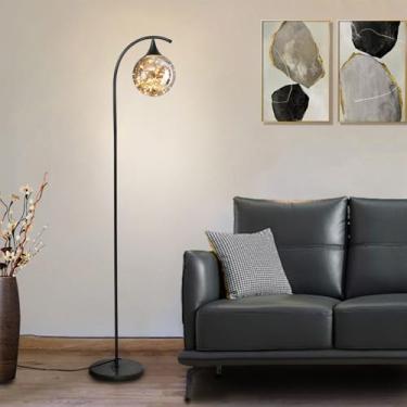 Imagem de Luminária de chão com cúpula de vidro, estilo nórdico minimalista, para decoração de interiores, vertical, ideal para leitura ou para usar ao lado do sofá. Base em mármore preto e dourado, c