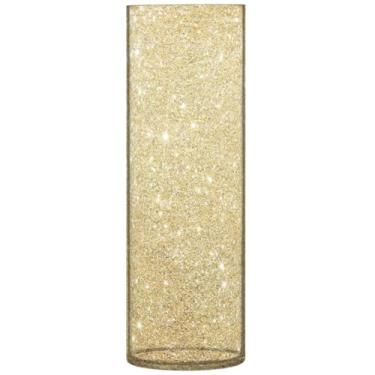 Imagem de Vaso de flores de cilindro de papel digital dourado iridescente para mesa, vaso de plástico, fofo, personalizado, floral, decoração de outono, estética, 30 cm x 9,9 cm
