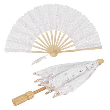 Imagem de GLOGLOW Fontes de Casamento Algodão Branco, Design Elegante para Fotografia de Casamento, Guarda-chuva de Renda de 11,42 Polegadas de Diâmetro Com Ventilador, Nan