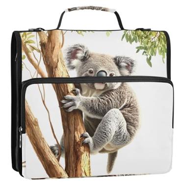 Imagem de Fichários fofos com 3 anéis para pendurar urso coala, 3,8 cm, anel D com zíper, fichário com alça, bolsa escolar de ensino médio, portfólio de viagem e estojo para pasta de anel