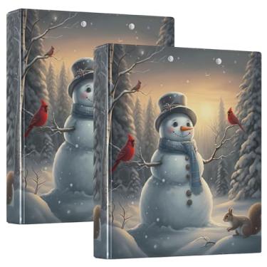 Imagem de Fichários alegres de boneco de neve de inverno de 3,8 cm, 3 argolas, 200 folhas, pastas fofas para cadernos, fichário de apresentação de anel redondo, 31,5 x 27 x 6 cm, pacote com 2