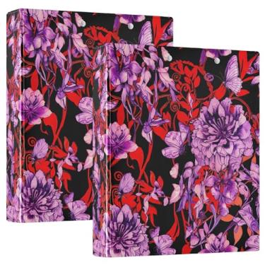 Imagem de Fichários personalizados de flores vermelhas roxas pretas de 3 cm, 3 anéis, comporta 200 folhas, fichário de prancheta, anel redondo, 31,5 x 27 x 6 cm, 1 pacote