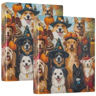 Imagem de Fichário peculiar Dogshalloween de 3 cm com 3 anéis para guardar 200 folhas, fichário de apresentação de anel redondo, 31,5 x 27 x 6 cm, pacote com 2