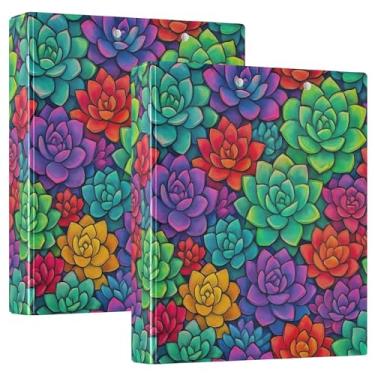 Imagem de Fichário de três anéis de plantas suculentas coloridas personalizadas de 3 cm, 200 folhas, anel redondo, 31,5 x 27 x 6 cm, pacote com 2