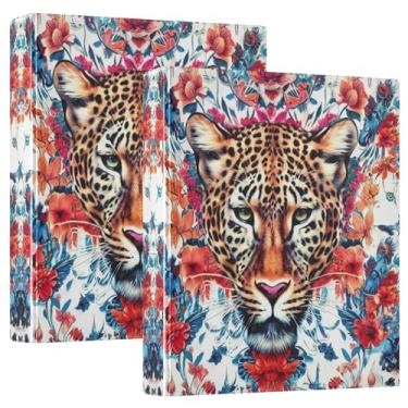 Imagem de Fichários florais coloridos de leopardo realistas, 3 polegadas, 3 anéis, comporta 200 folhas, anel redondo para escritório, 31,5 x 27 x 6 cm, pacote com 2