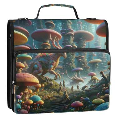 Imagem de Fichários florais com 3 anéis, anel D de 3,8 cm, cogumelo, monstro com zíper, organizador de pasta de armazenamento com alça e bolsa escolar