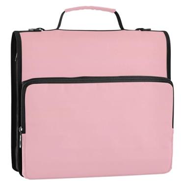 Imagem de Fichários de 3,8 cm (1 1/5.1 cm) 3 anéis rosa blush dégradé ombré fichário organizador com zíper com alça bolsa escolar pasta de armazenamento profissional com alça