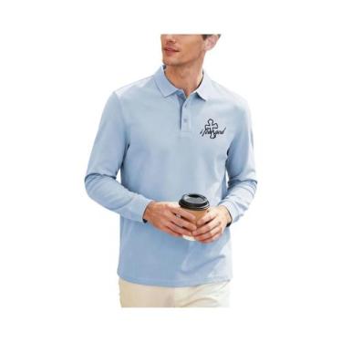 Imagem de Camisa Polo De Manga Longa Com Estampa Cruzada Para Homens, Moda Outon