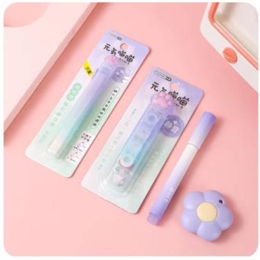 Imagem de Kit Essencial Papelaria Fofa 4 itens - Estilete, Marca Texto, Cola em fita + Corretivo em fita e Borracha (Roxo)