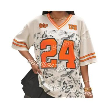 Imagem de Camiseta Feminina plus Size De Verão Com Decote Em V, Respirável, Esta