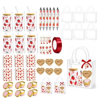 Imagem de CLOUDSECRET 6 conjuntos de prêmios de chá de bebê para vencedores de jogos - prêmios de jogo de chá de bebê de morango para vencedores - inclui copos de vidro, cadernos, canetas, itens de aromaterapia