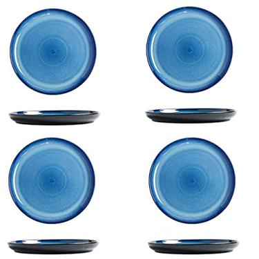 Imagem de Pratos de jantar 25,4 cm de cerâmica de 4, seguro para forno de micro-ondas e lava-louças. Pratos de macarrão e sobremesa para bife de salada (azul) Prato de jantar (tamanho: 25 polegadas) (azul 25,4