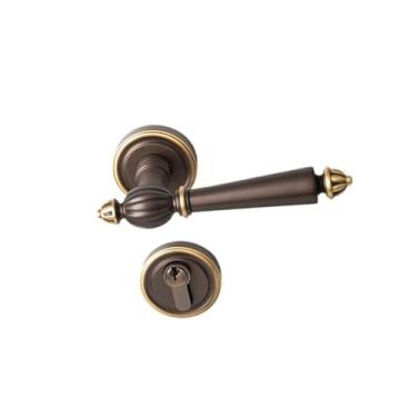 Imagem de Fechadura de porta retrô totalmente em cobre, fechadura de porta interna, maçaneta de madeira, fechadura de bronze (Bronze, modelo silencioso)