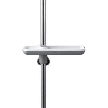 Imagem de CUOFYUNL Prateleira para chuveiro com altura ajustável Suporte para chuveiro para barra deslizante Banheiro Escova Organizador de sabonete Rack giratório para armazenamento de (Cinza)