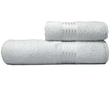 Imagem de Jogo Toalha de Banho e Rosto Felpuda 2 Peças - Algodão com Detalhes em Viscose e Alta Absorção (Branco)